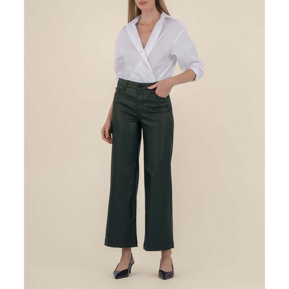 Kut from the Kloth Meg Coated High Rise Wide Leg Size 22 / Forest